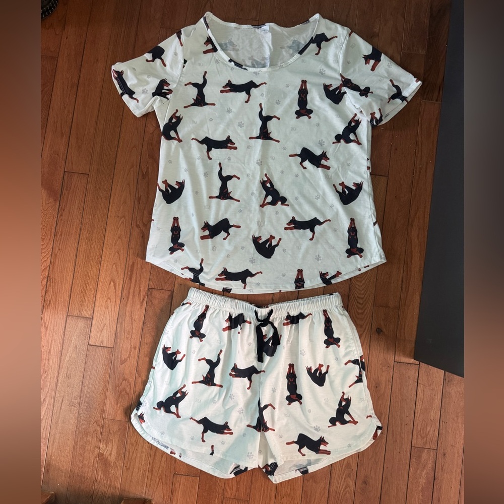 Doberman Dog doing Yoga Print Pajama Set